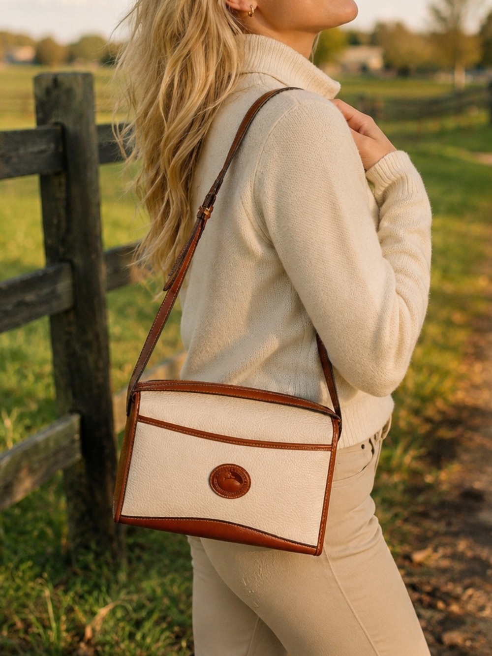 Dooney & Bourke Cream and Brown Leather Crossbody Bag